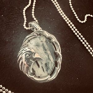 Genuine White Buffalo Gemstone Eagle Pendant in SS on 24" SS Chain Necklace NWT